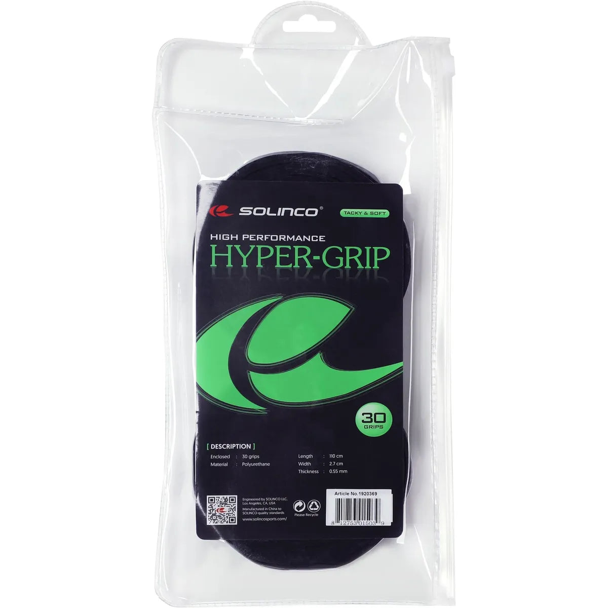 Solinco HyperGrip Black Tennis Overgrip (30 Pack)
