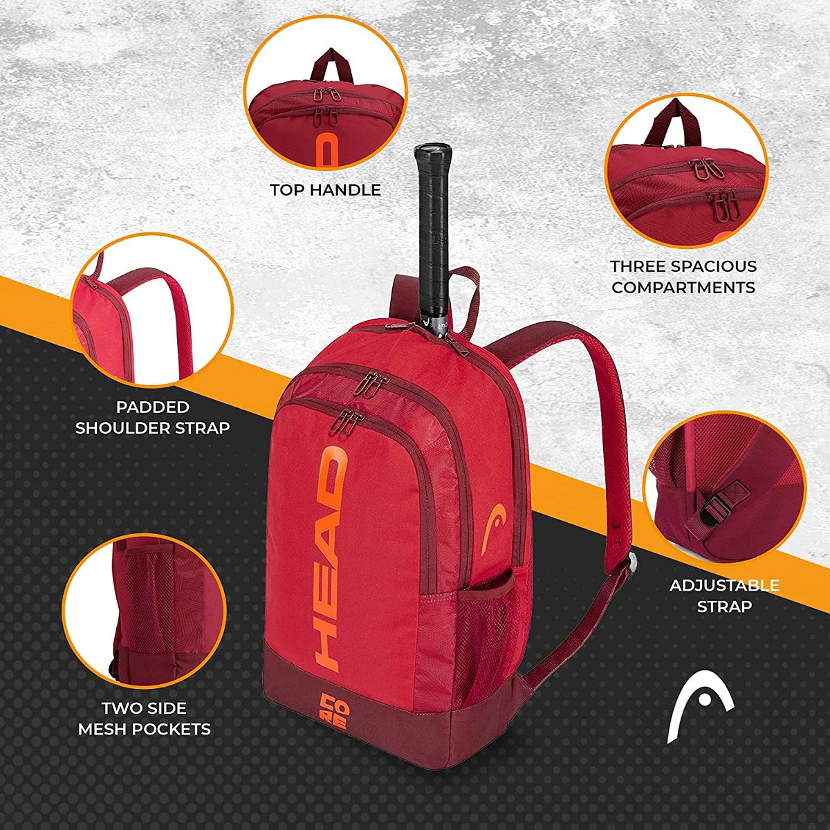 HEAD Core Tennis Backpack (Red/Dark Red)