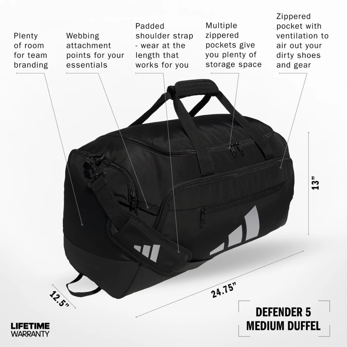 Adidas Defender 5 Medium Duffel Bag (Black/Silver Metallic)
