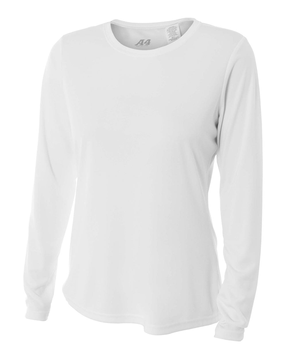 A4 Women's Performance Long-Sleeve Crew Neck Shirt (White)