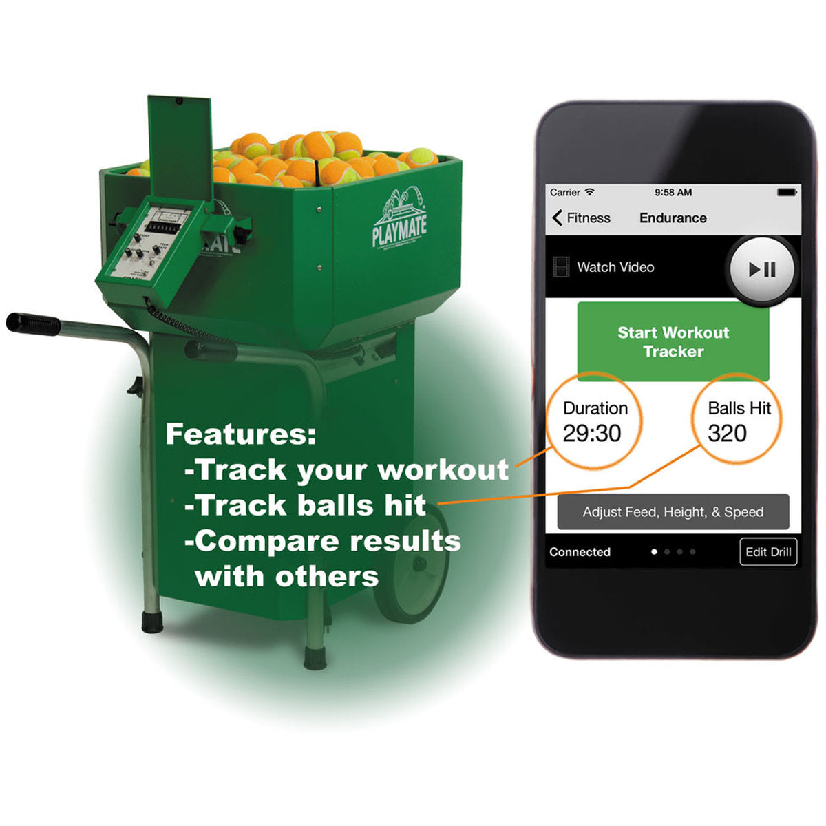 Playmate iSmash Tennis Ball Machine - iPlaymate Workout Tracker Compatible