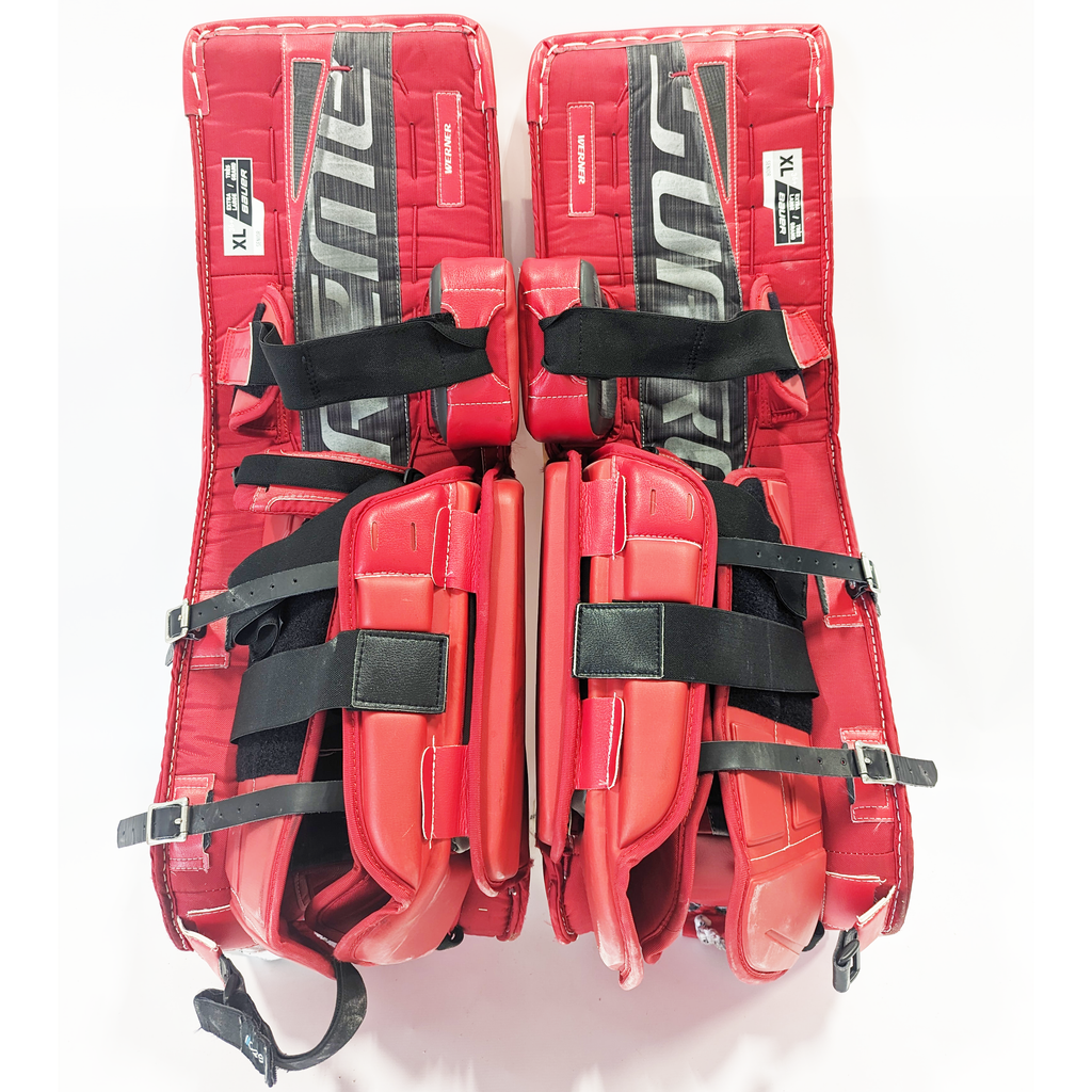 Bauer Supreme Ultrasonic- Used AHL Pro Stock Goalie Pads (Red/Yellow Flames)