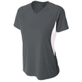 A4 Women's Athletic Color Block Performance V-Neck (Graphite/White)