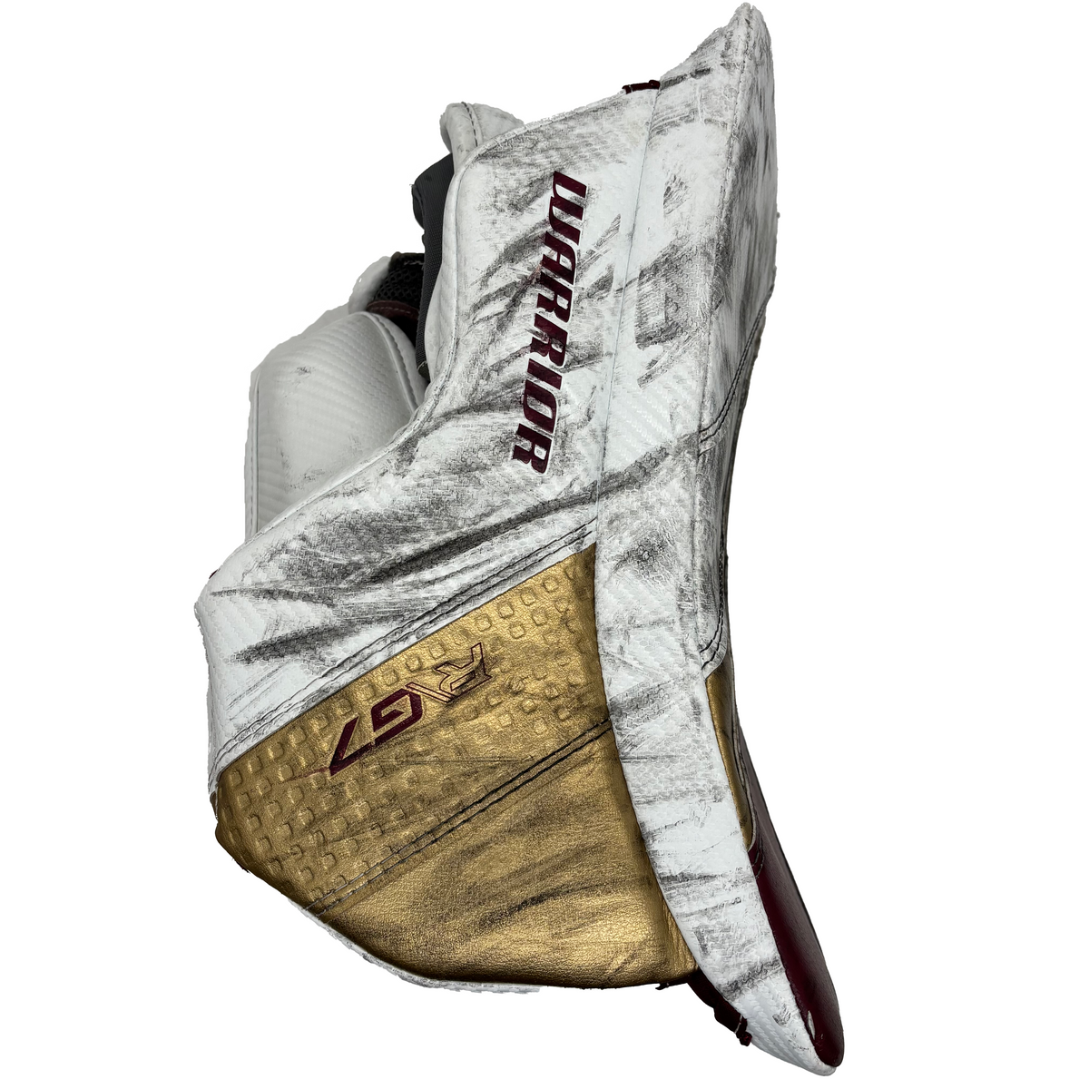Warrior RG7.1 - Used Pro Stock Goalie Blocker (White/Maroon/Gold)