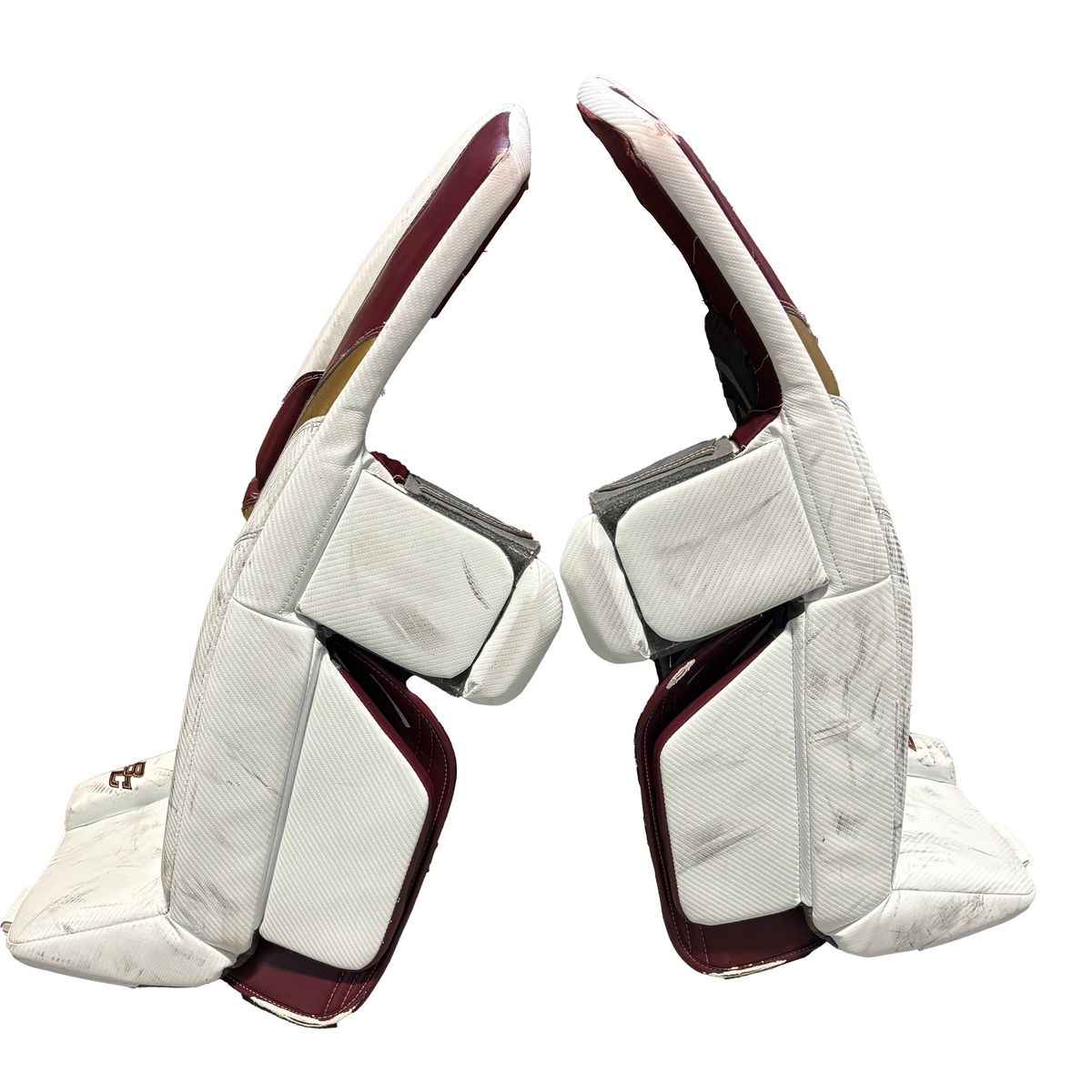 Warrior RG7 - Used Pro Stock Goalie Pads (White/Maroon/Gold)